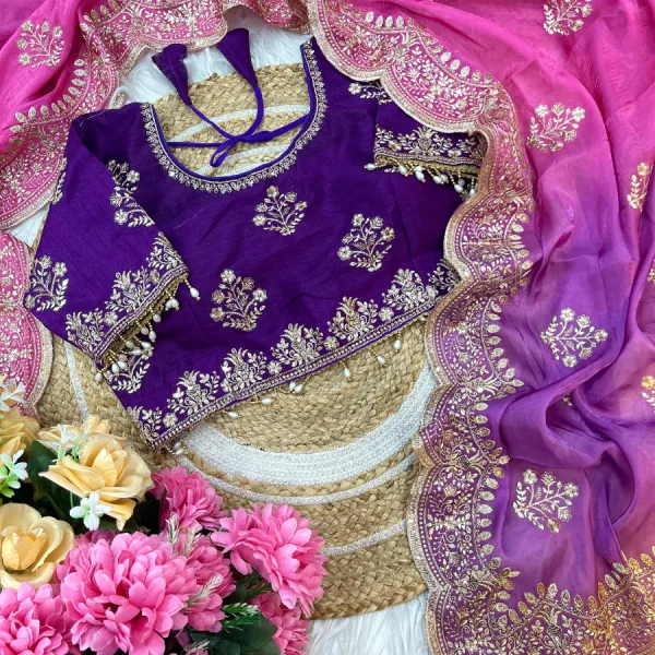 Ombre Pattern Pink Heavy Embroidery Saree for Women