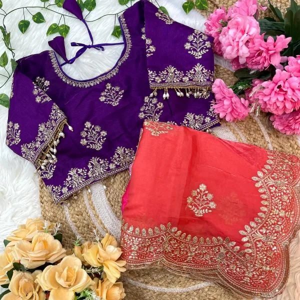 Ombre Pattern Red Heavy Embroidery Saree for Women