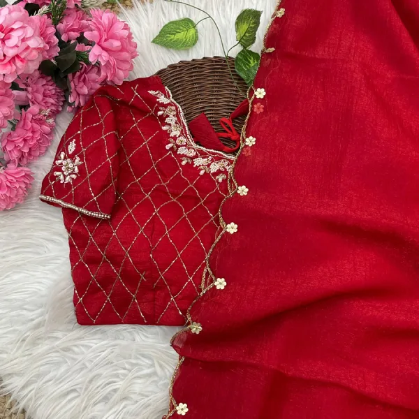 Crunchy Silk Hand Embroidery Saree for Women