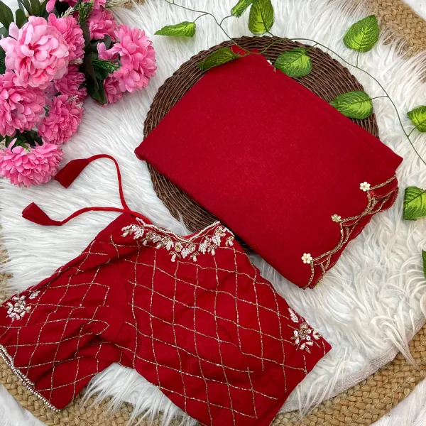 Crunchy Silk Hand Embroidery Saree for Women