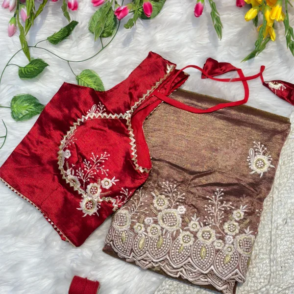 Elegant Beige Organza Silk Saree for Women