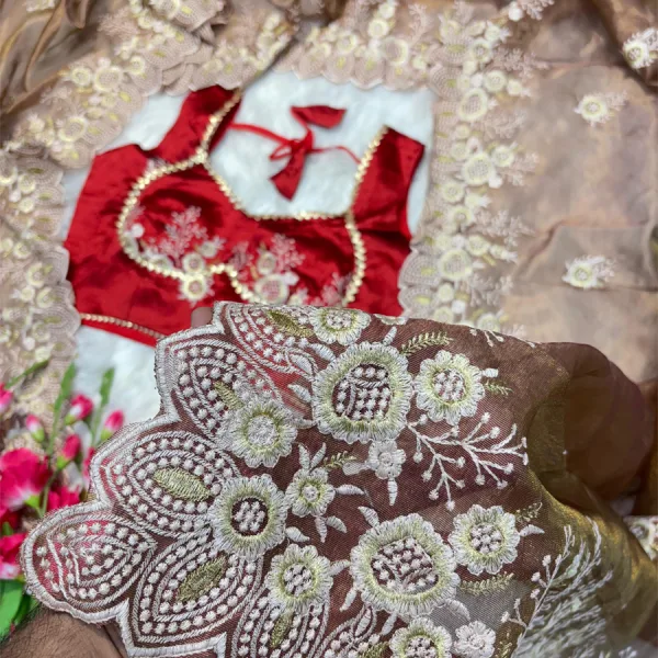 Elegant Beige Organza Silk Saree for Women