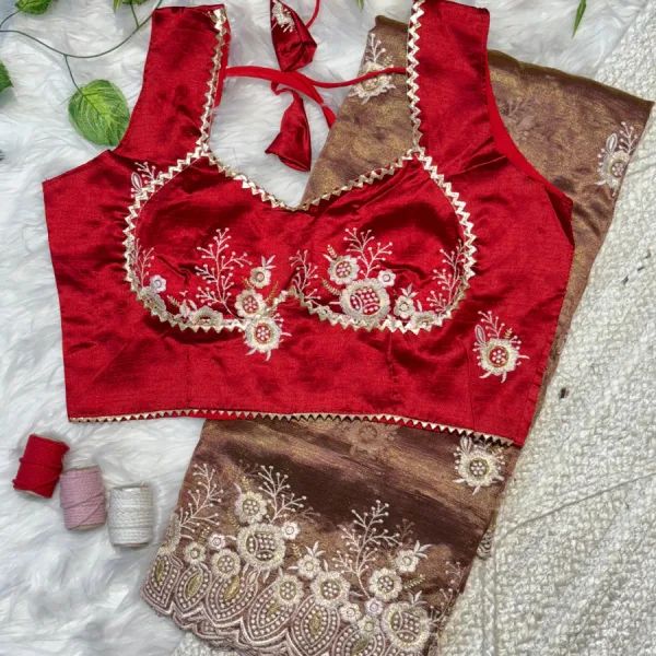 Elegant Beige Organza Silk Saree for Women