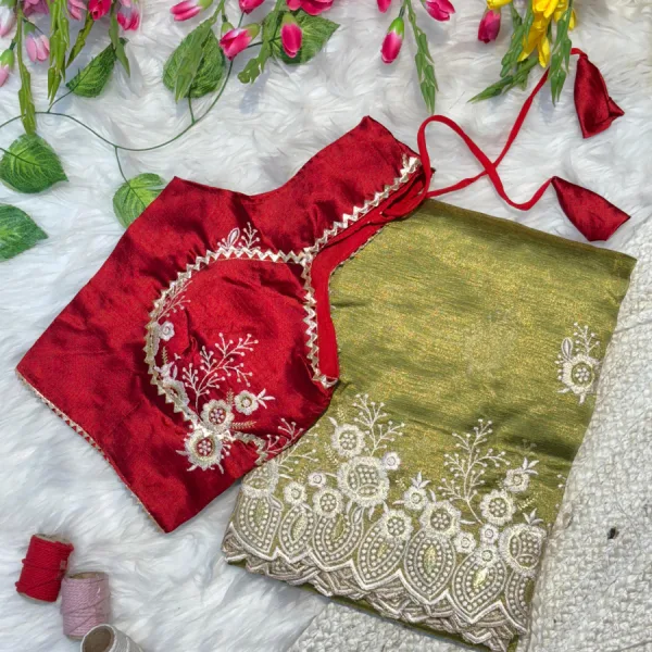 Elegant Green Organza Silk Saree for Women