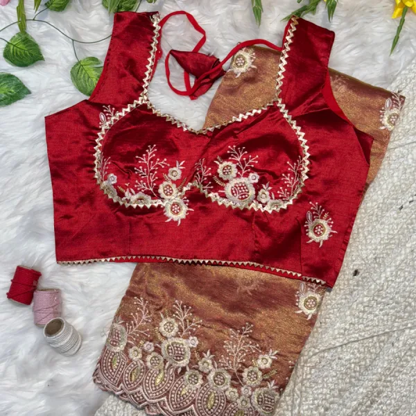 Elegant Peach Organza Silk Saree for Women