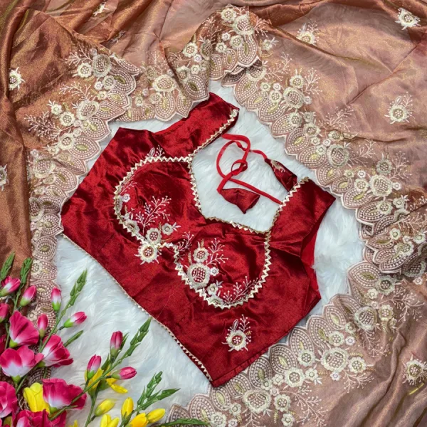 Elegant Peach Organza Silk Saree for Women