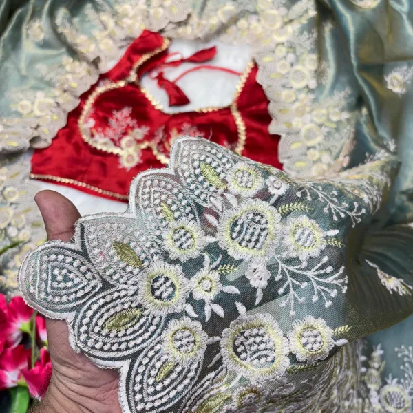 Elegant Sky Blue Organza Silk Saree for Women