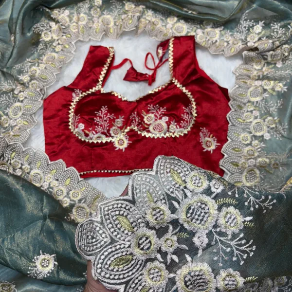 Elegant Sky Blue Organza Silk Saree for Women