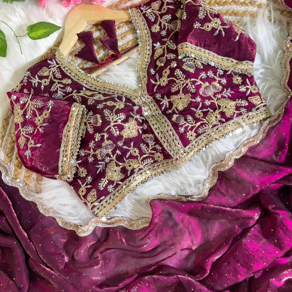 Magenta Satin Silk Saree with Fancy Diamond Work Finish