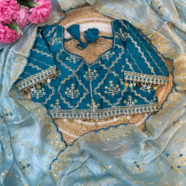 Pure Jimmi Choo Silk Sky Blue Saree Heavy Embroidery for Women