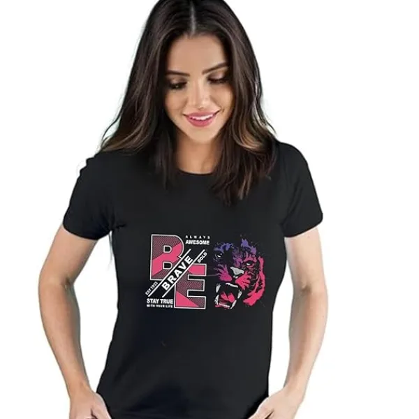 Stylish Graphic Tee for Women – 100% Cotton Printed Black T-Shirt