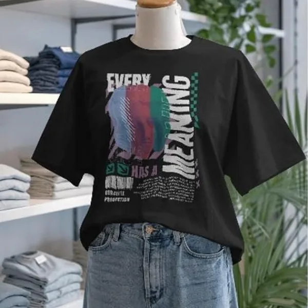 Women's Graphic Printed Cotton Round Neck Short Sleeve Regular Fit BlackT-Shirt