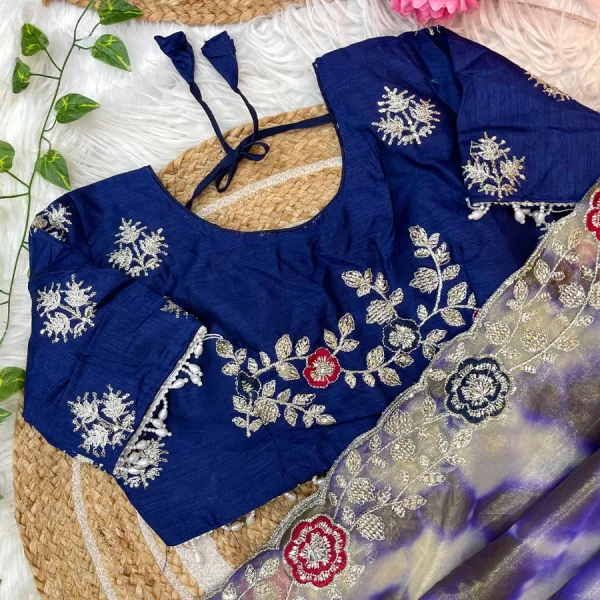 Designer Abstract Printed Blue Twile Net Saree Festival Wear