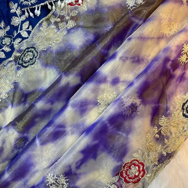 Designer Abstract Printed Blue Twile Net Saree Festival Wear