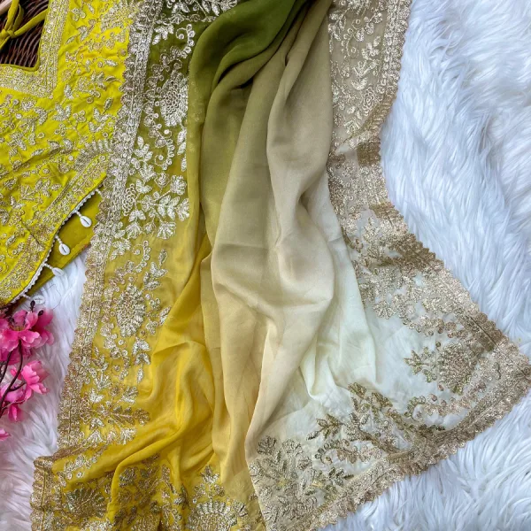 Fancy Ombre Pattern Tabby Silk Embroidery Saree for Women