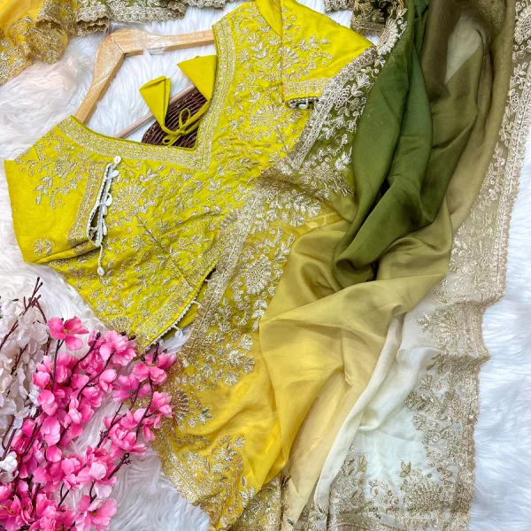 Fancy Ombre Pattern Tabby Silk Embroidery Saree for Women