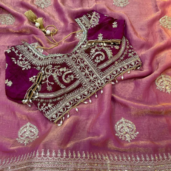 Pink Ton-to-Ton Chiffon Silk Saree Heavy Embroidery for Women