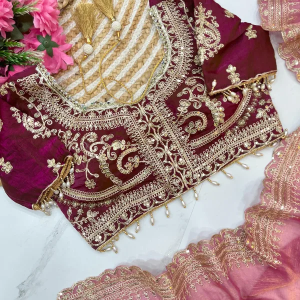 Pink Ton-to-Ton Chiffon Silk Saree Heavy Embroidery for Women
