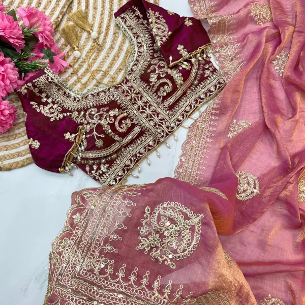 Pink Ton-to-Ton Chiffon Silk Saree Heavy Embroidery for Women