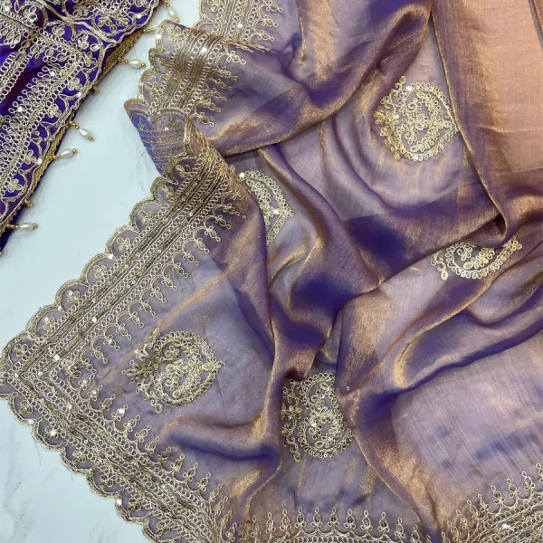 Blue Ton-to-Ton Chiffon Silk Saree Heavy Embroidery for Women