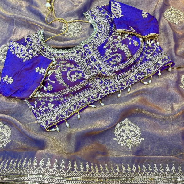 Blue Ton-to-Ton Chiffon Silk Saree Heavy Embroidery for Women