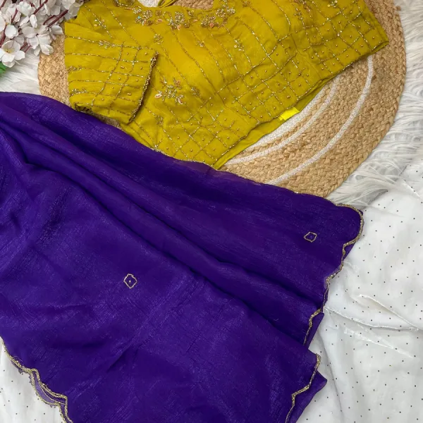 Designer Purple Crunchy Silk Saree with Contrast Blouse