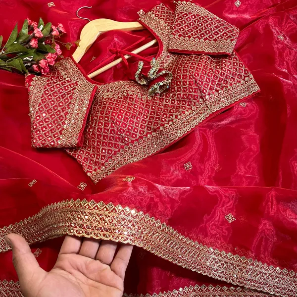 Trendy Jimmi Choo Red Saree Heavy Embroidery for Women