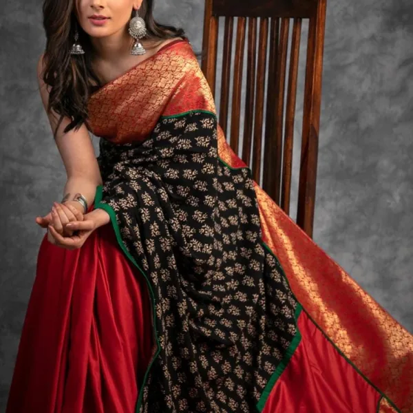 Pure Cotton Ajrak Print Saree with Rich Red Zari Pallu