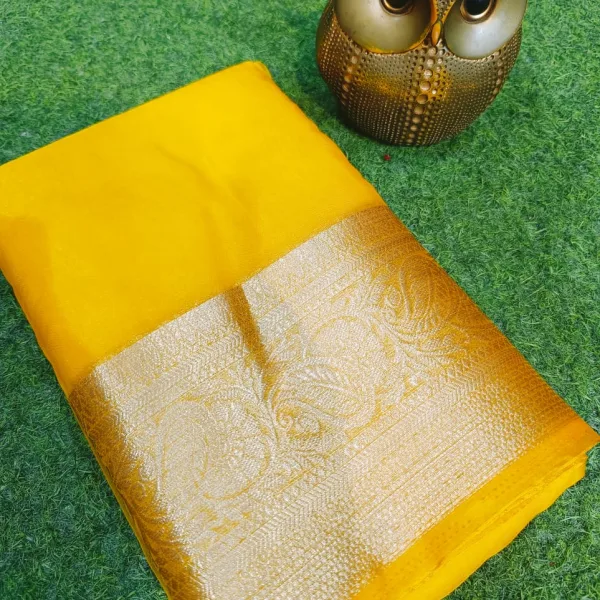 Premium Party Wear Designer Saree with Hand Work Blouse Piece Yellow