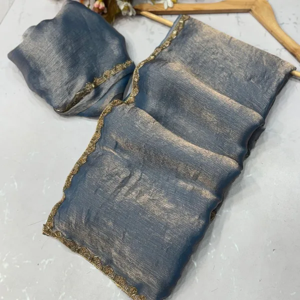 Teal Organza Banarasi Silk Saree Lightweight Elegant Zari Border