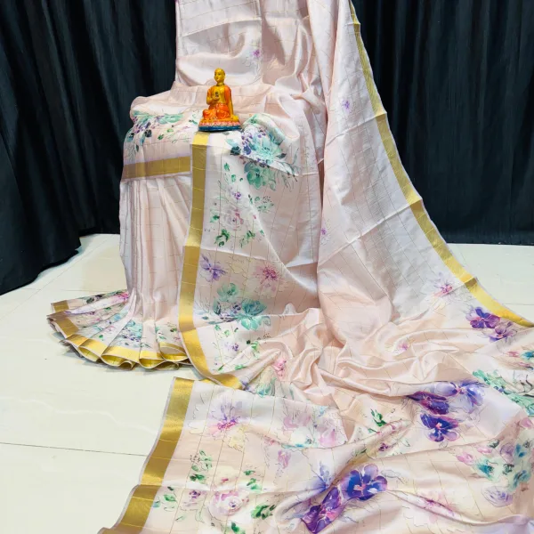 Elegant Floral Viscose Modal Silk Saree with Light Pink Blouse Piece