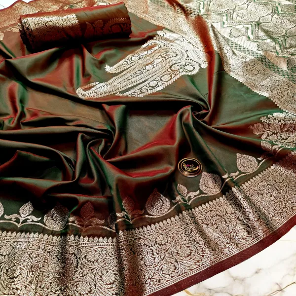 Katan Silk Saree Dual Tone with Designer Zari Border Look