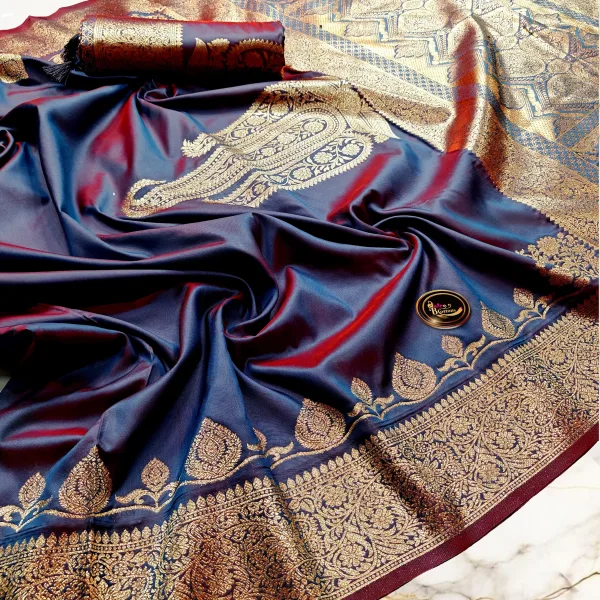 Designer Dual Tone Katan Silk Saree Soft Buttery Silk Fabric