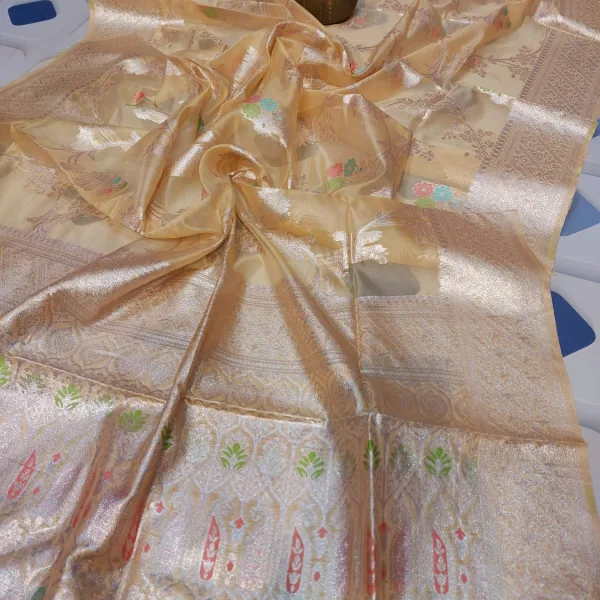 Premium Meenakari Organza Silk Saree Transparent Soft Fabric