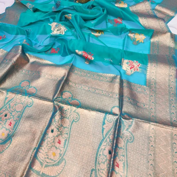 Designer Meenakari Organza Silk Saree Elegant Party Wear