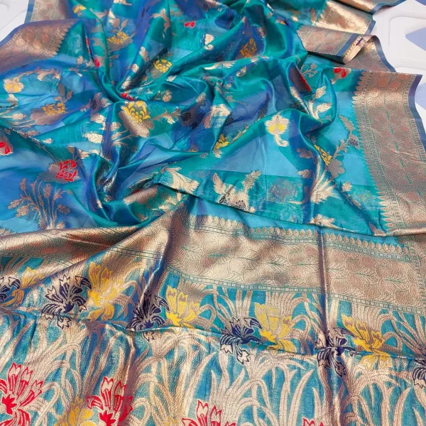 Lightweight Transparent Meenakari Organza Silk Saree Party Wear