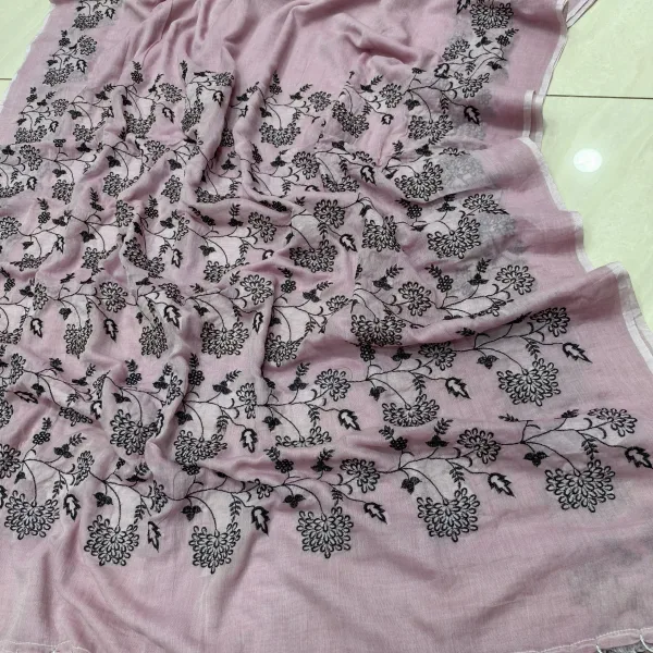Designer Mul Cotton Saree with Intricate Embroidery Details