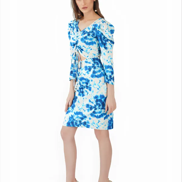 Women's Lycra Tie - Dye Printed Bodycon Dress, Blue