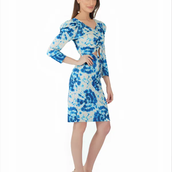 Women's Lycra Tie - Dye Printed Bodycon Dress, Blue