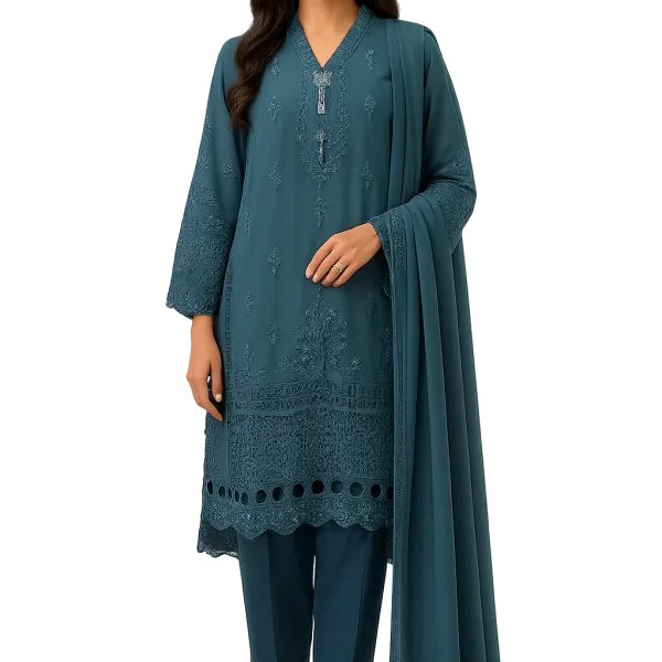 Blue Embroidered Suit with Matching Dupatta