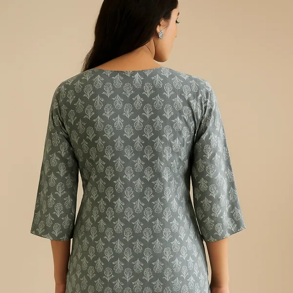 Grey Printed Suit Set with Matching Dupatta