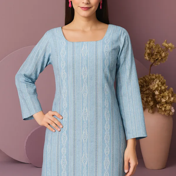 Pastel Blue Striped Cotton Short Kurti for Women