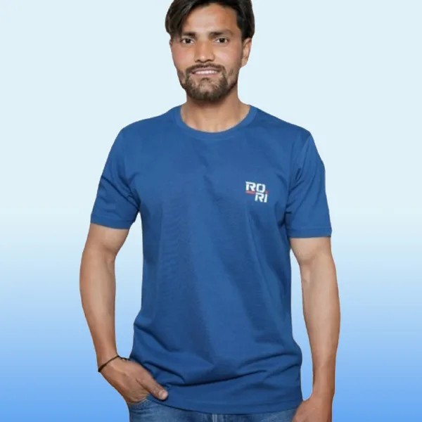 Men’s Ultra Comfort Pure Cotton T-Shirt – Blue | Round Neck | Half Sleeves | Relaxed Fit | Summer Essential 2025