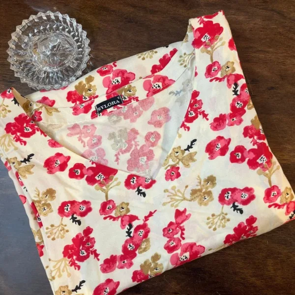 Floral Printed Cotton Short Kurti Cream Color for Women