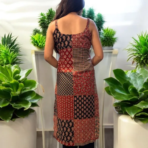 Jaipuri Patchwork Print Sleeveless Long Kurti with plazzo