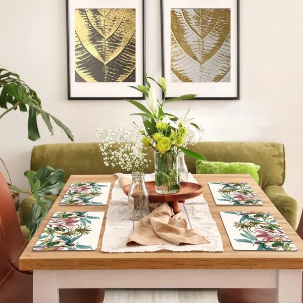 Handmade Wooden MDF Place mats Design Premium Printed of 4 Piece Dining Tablemat, Heat/Water Resistant Rectangular Placemats Size. 38 X 28 Centimeters