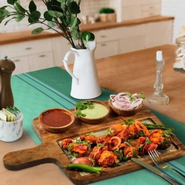 Decorative Mango Wood Appetizer Tray With Handle And Bowl Inserts