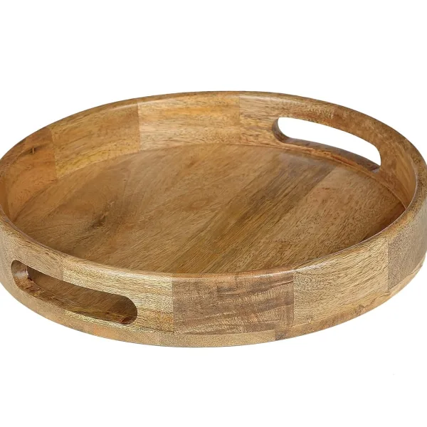 Round Mango Wood Serving Tray With Dual Handles 14 Inch