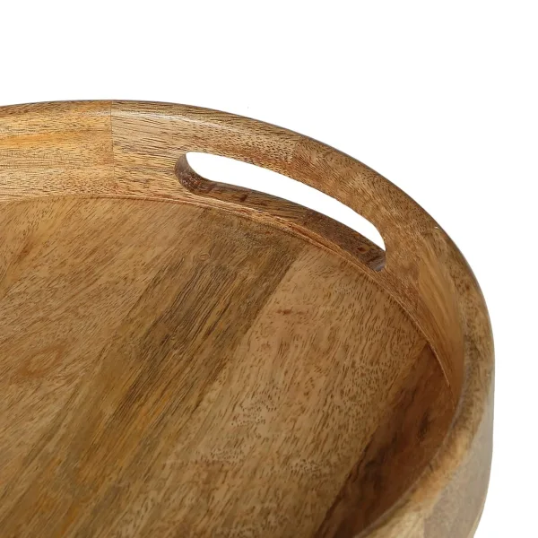 Round Mango Wood Serving Tray With Dual Handles 14 Inch