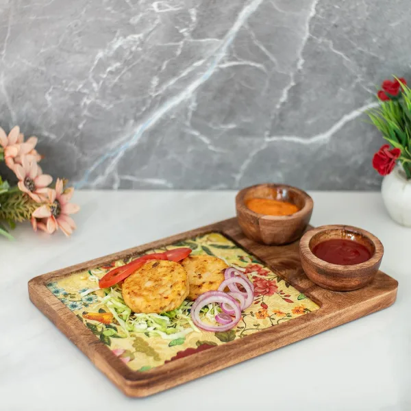 Unbreakable Snack Serving Platter With Dual Bowl Combo For Fries And Desserts